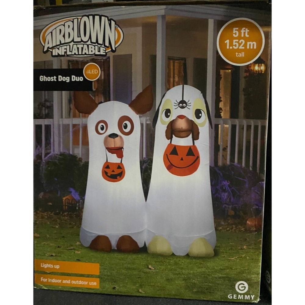 Gemmy Halloween Airblown Inflatable Ghost‎ Dog Duo NEW 5' SHIPS FAST